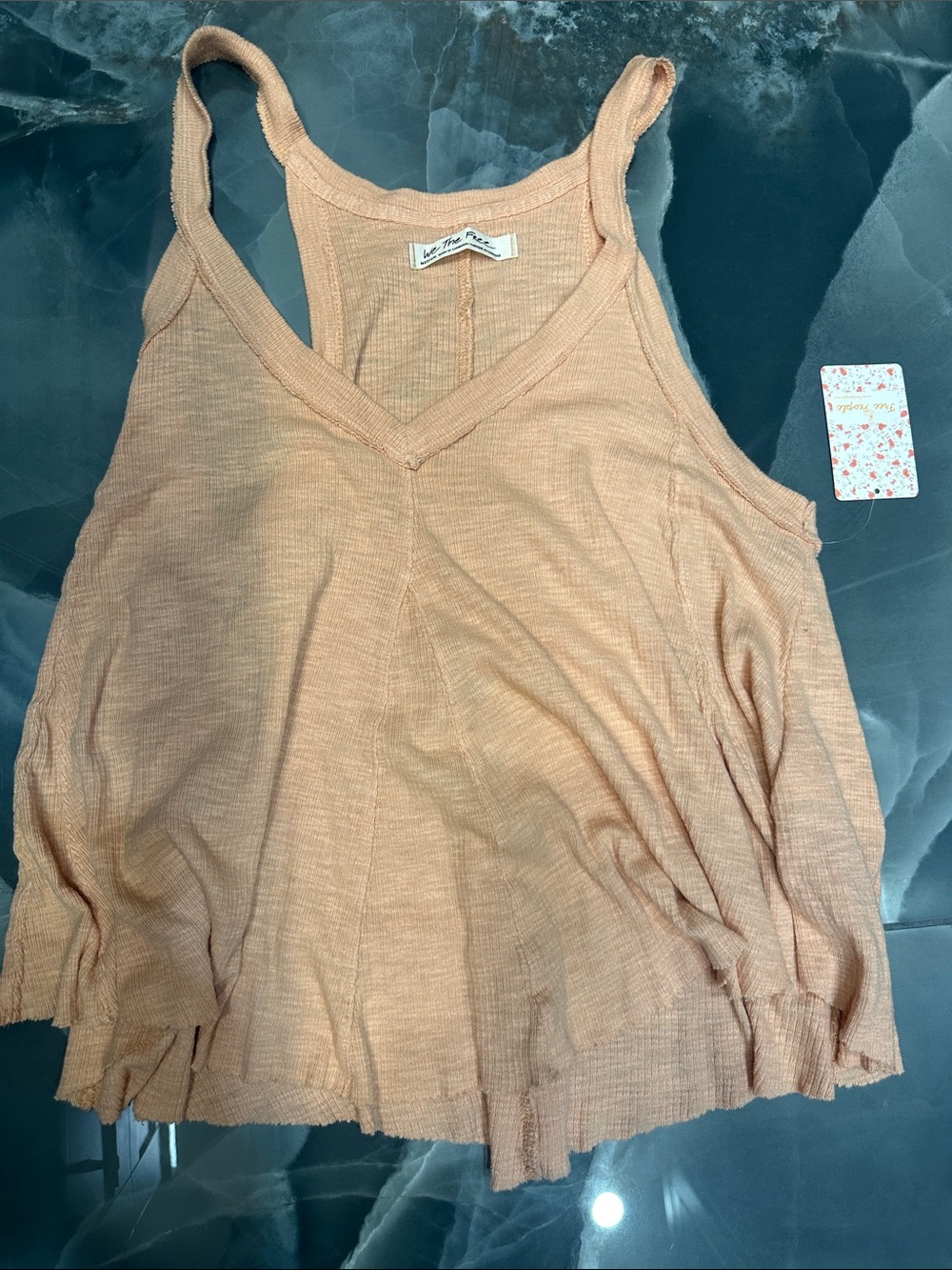 Free people Peach V-Neck Ribbed Tank Top